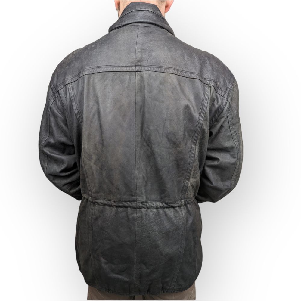 Vintage Black Soft Leather Full Zip Jacket Coat Men Size XL