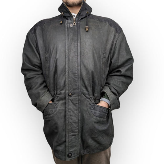 Vintage Black Soft Leather Full Zip Jacket Coat Men Size XL