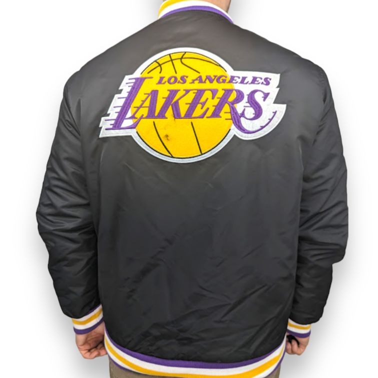 NBA Lakers Black James 23 Button Up Varsity Jacket Men Size Large