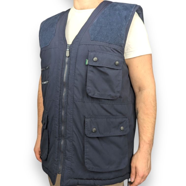 Champion Vintage Navy Blue Fishing Hunting Waistcoat Gilet Jacket Men Size XL