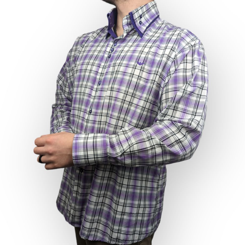 Emporio Armani Vintage Purple Green Plaid Long Sleeve Dress Shirt Men 3XL