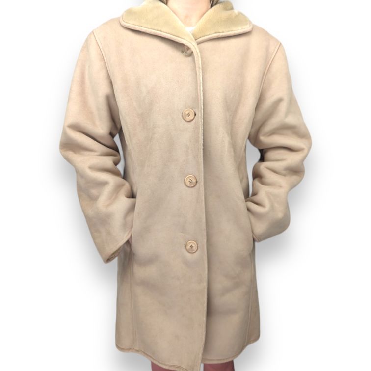 Jack Murphy Vintage Beige Fur Lined Long Suede Leather Coat Women Size UK 12