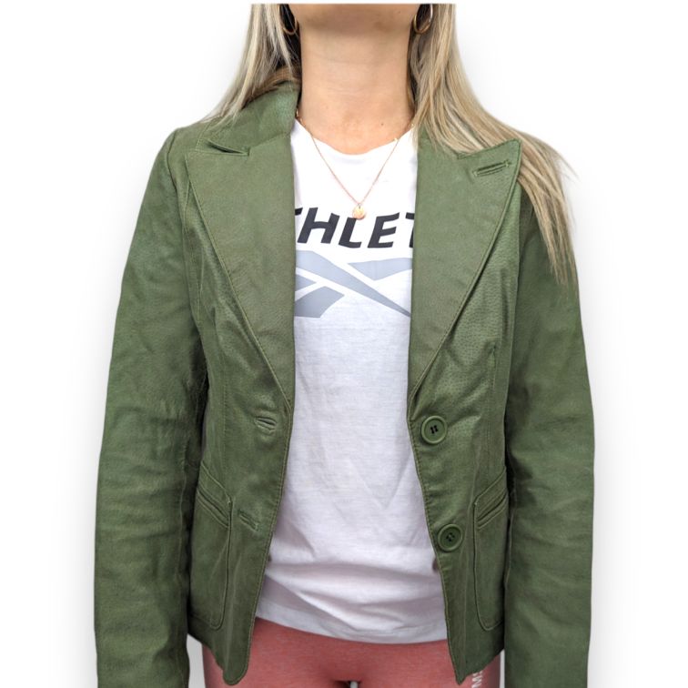 AWEAR Vintage Green Leather Blazer Jacket Women Size UK 8