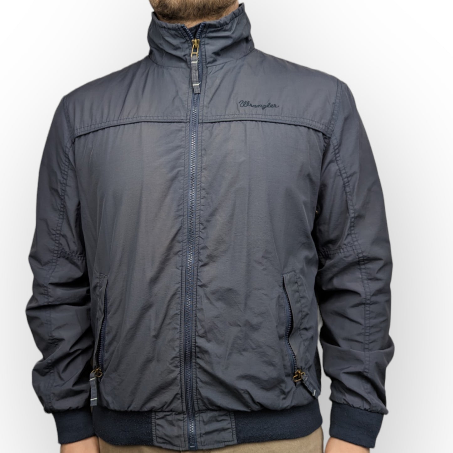 Wrangler Navy Bomber Jacket Men Size Large
