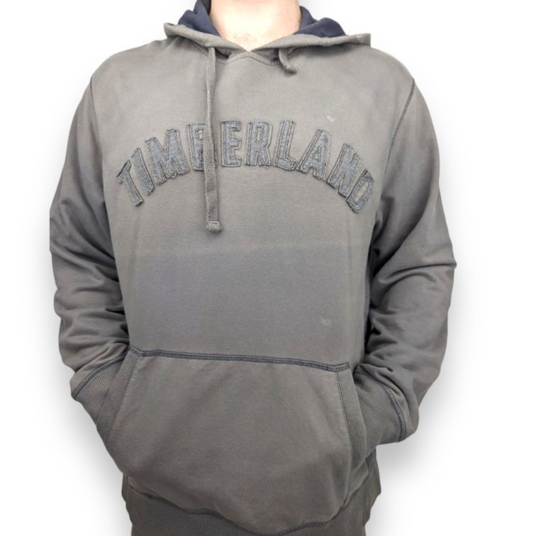 Timberland Vintage Khaki Green Embroidered Pullover Hoodie Men Size Large