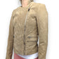 MNG Beige Pig Skin Suede Leather Biker Jacket Women Size Small