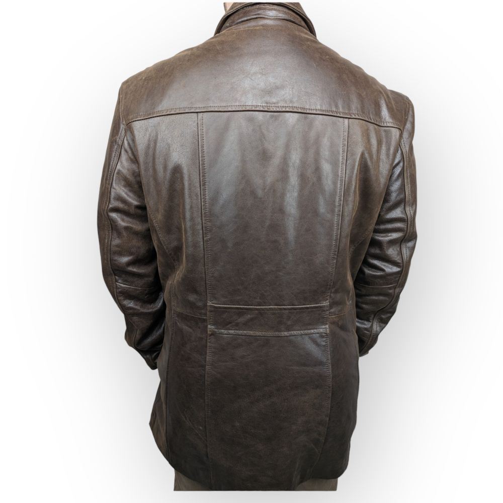 Aviatrix Vintage Brown Button Up Leather Coat Jacket Men Size XL