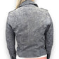 Review Vintage Grey Biker Suede Leather Jacket Women Size Small