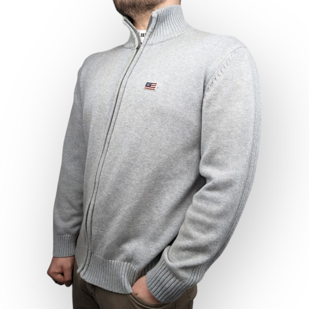 Wrangler Grey Cotton Full-Zip Sweatshirt Men Size 2XL