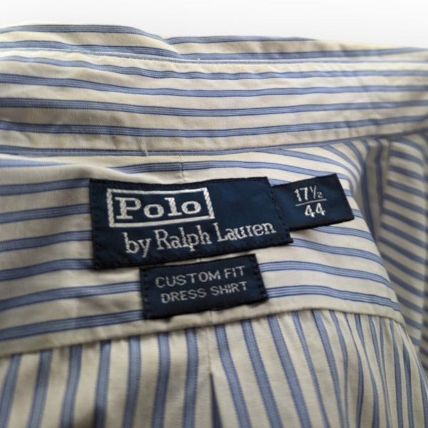 Ralph Lauren White Blue Striped Long Sleeve Dress Shirt Men Size XL