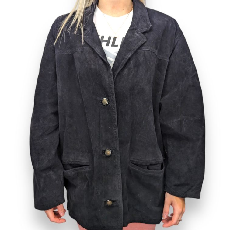 Gapelle Vintage Black Suede Leather Overcoat Coat Women Size Medium