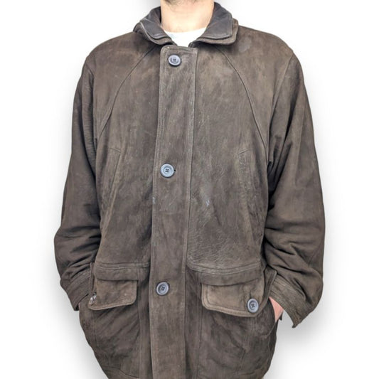 Kartel Vintage Brown Button Up Suede Leather Jacket Coat Men Size XL