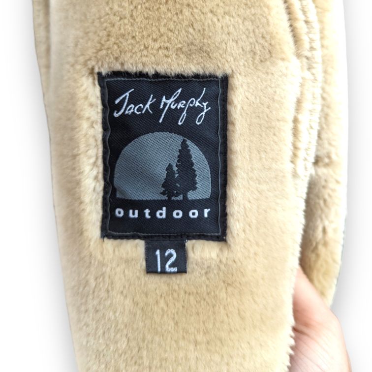 Jack Murphy Vintage Beige Fur Lined Long Suede Leather Coat Women Size UK 12