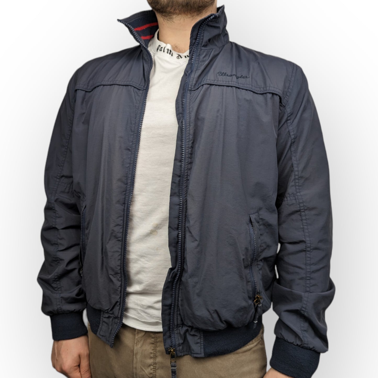 Wrangler Navy Bomber Jacket Men Size Large