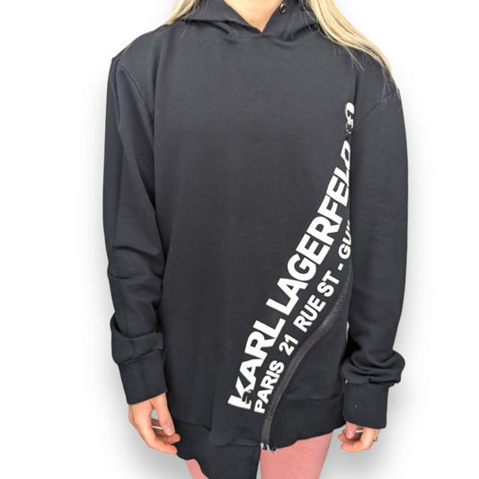 Karl Lagerfeld Paris 21 Rue Guillard Black Pullover Zip Hoodie Women Size 2XL