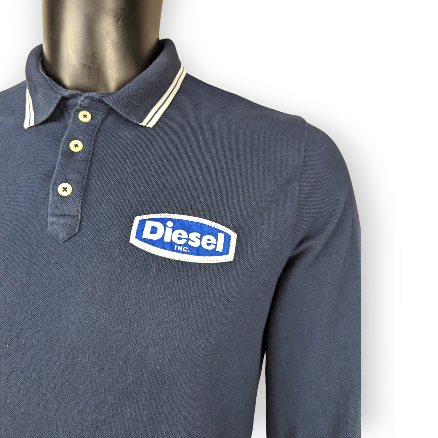 Diesel Vintage Navy Cotton Long Sleeve Collar Polo Shirt Men Size Medium