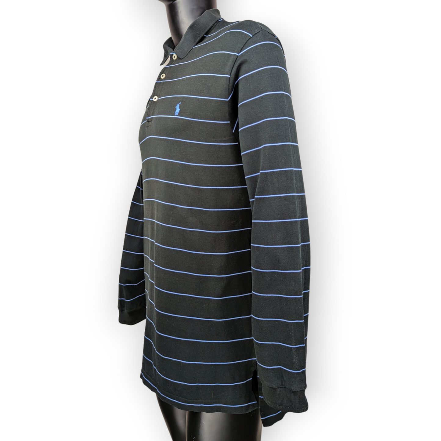 Ralph Lauren Polo Golf Vintage Black Long Sleeved Striped Polo Shirt Men Medium
