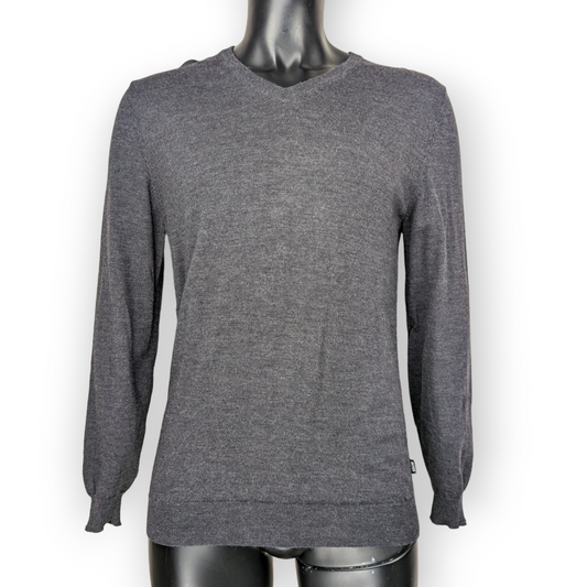 Hugo Boss Grey Extra Fine Merino Shaved Wool & Silk Sweater Jumper -v Men Large