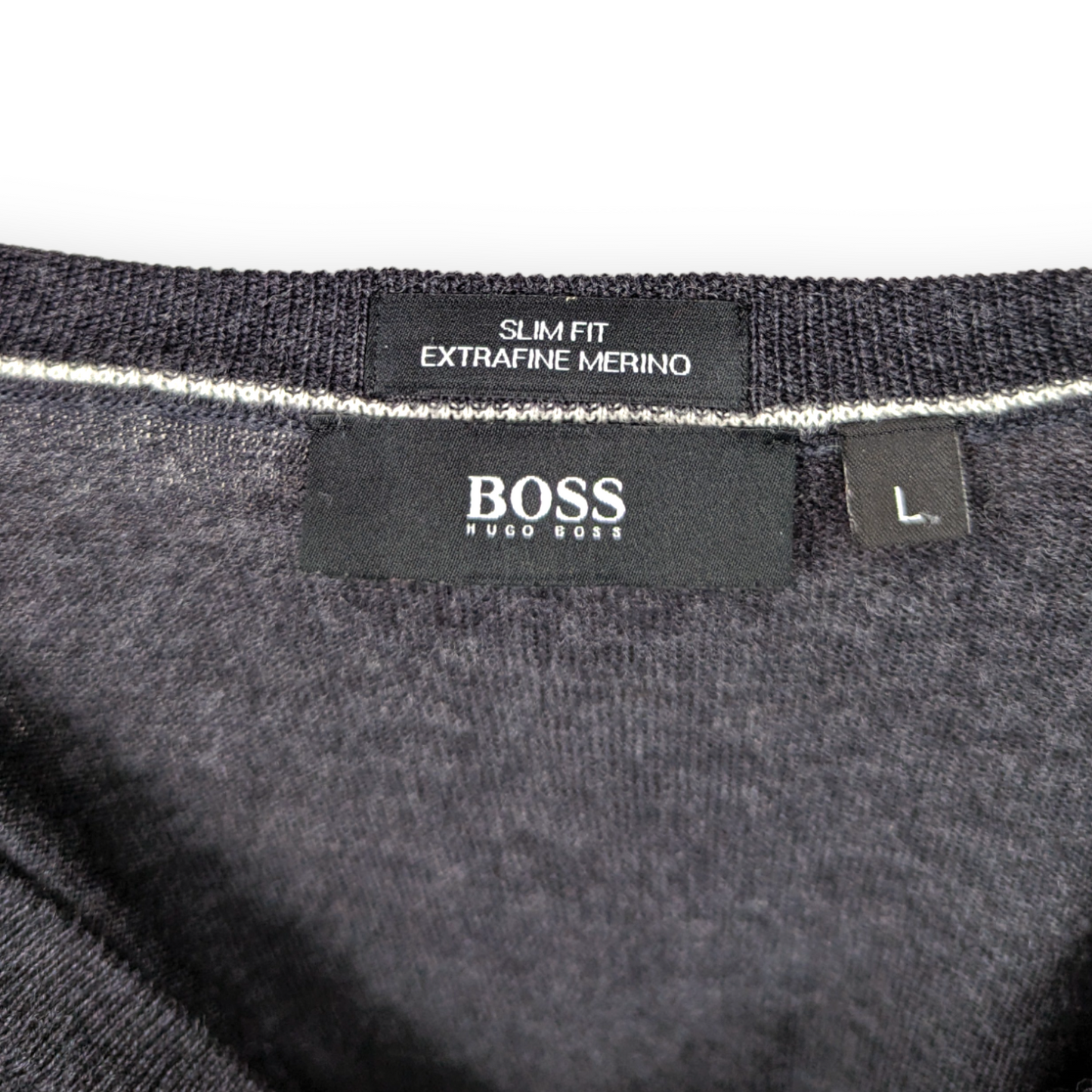Hugo Boss Grey Extra Fine Merino Shaved Wool & Silk Sweater Jumper -v Men Large