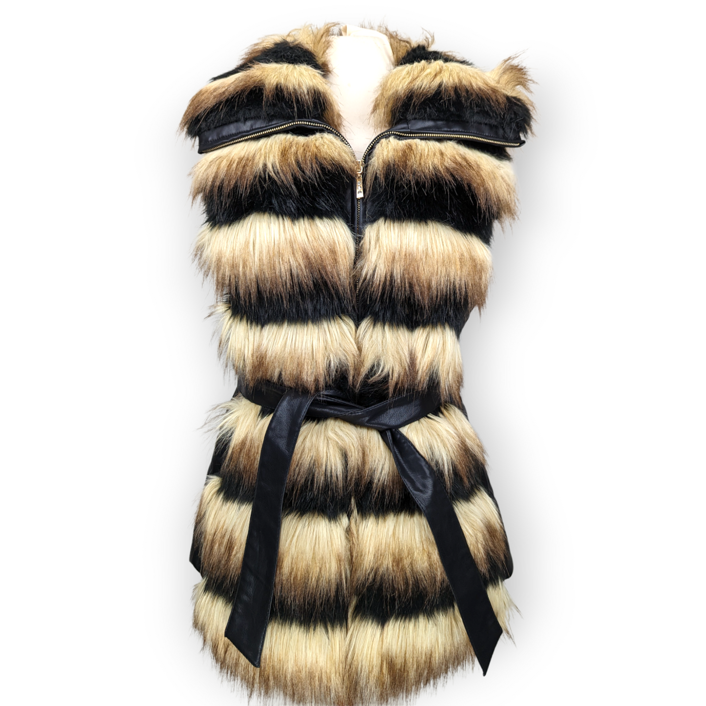 Fellymoon Black/Brown Leather Fur Gilet Vest Jacket Women Size XL