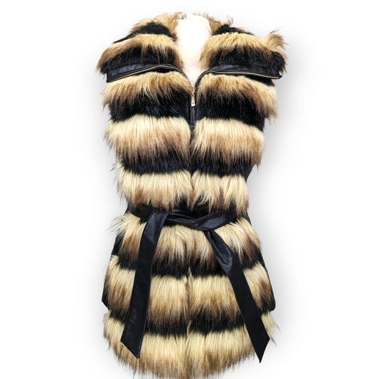 Fellymoon Black/Brown Leather Fur Gilet Vest Jacket Women Size XL