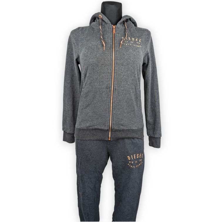 Diesel Grey Full Tracksuit Set Full-Zip Hoodie and Sweatpants Women Size XS