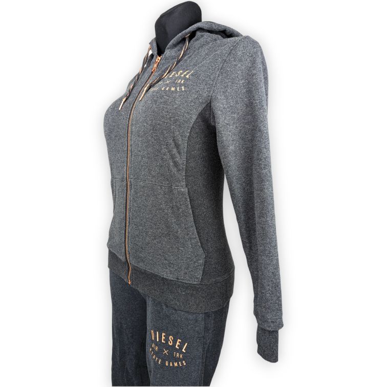 Diesel Grey Full Tracksuit Set Full-Zip Hoodie and Sweatpants Women Size XS