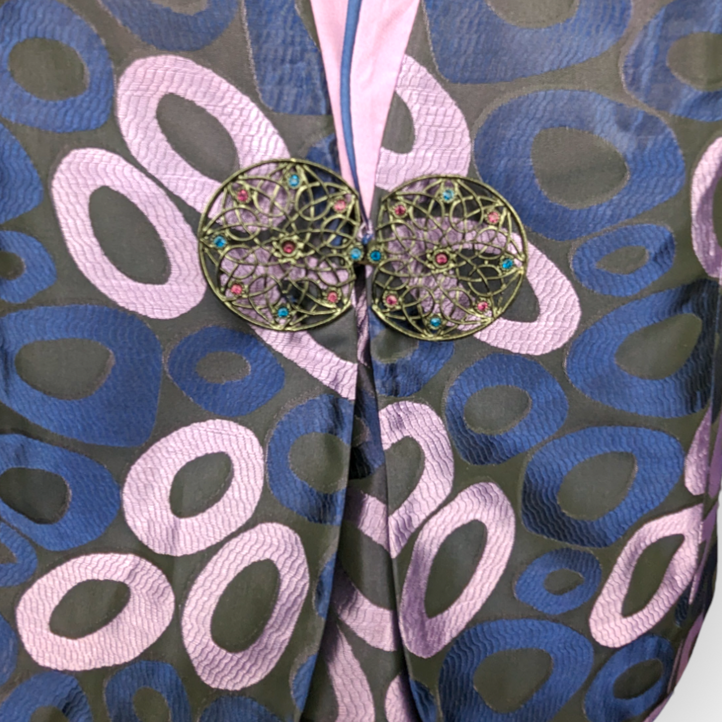 Jomhoy Blue Purple Floral 3 Piece Suit Blazer Jacket Top Skirt Dress Women Size 46