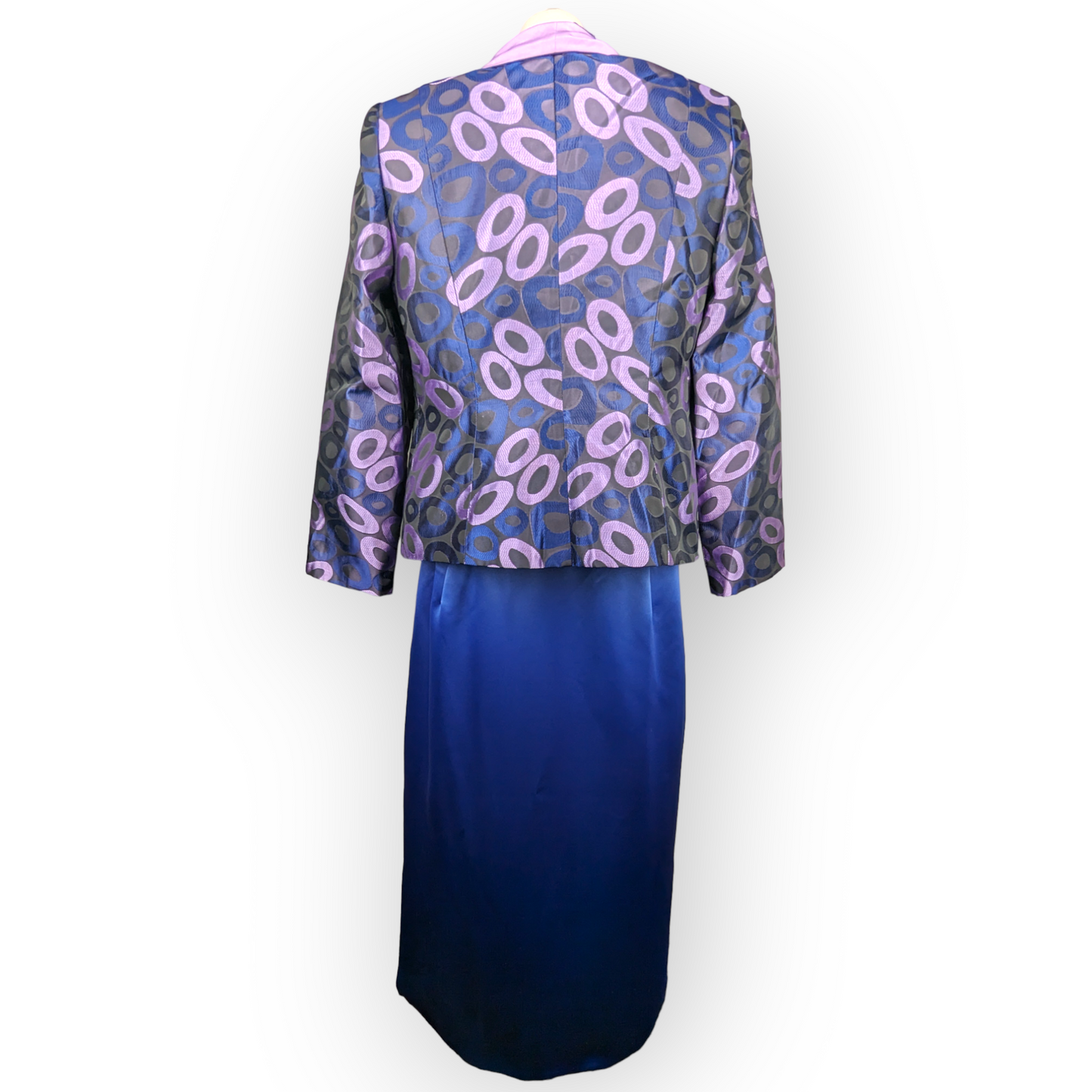 Jomhoy Blue Purple Floral 3 Piece Suit Blazer Jacket Top Skirt Dress Women Size 46