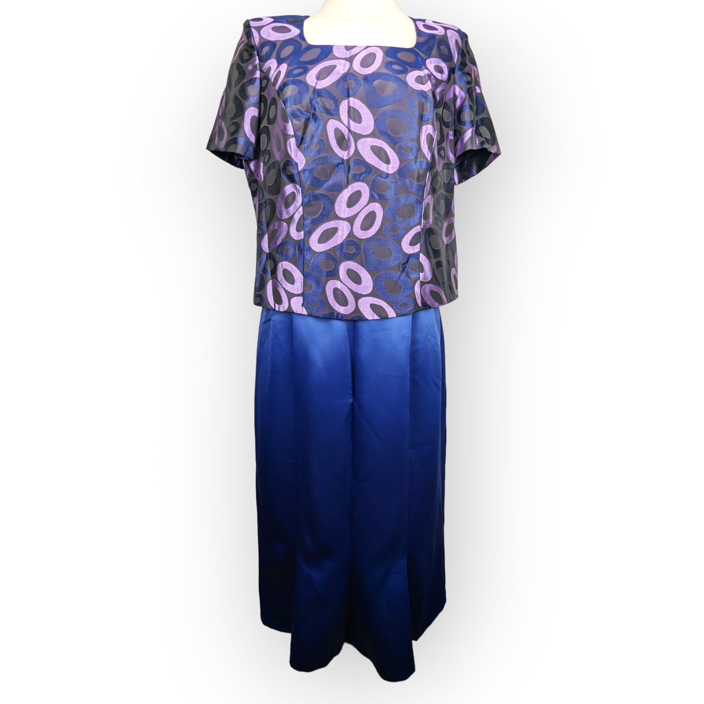 Jomhoy Blue Purple Floral 3 Piece Suit Blazer Jacket Top Skirt Dress Women Size 46