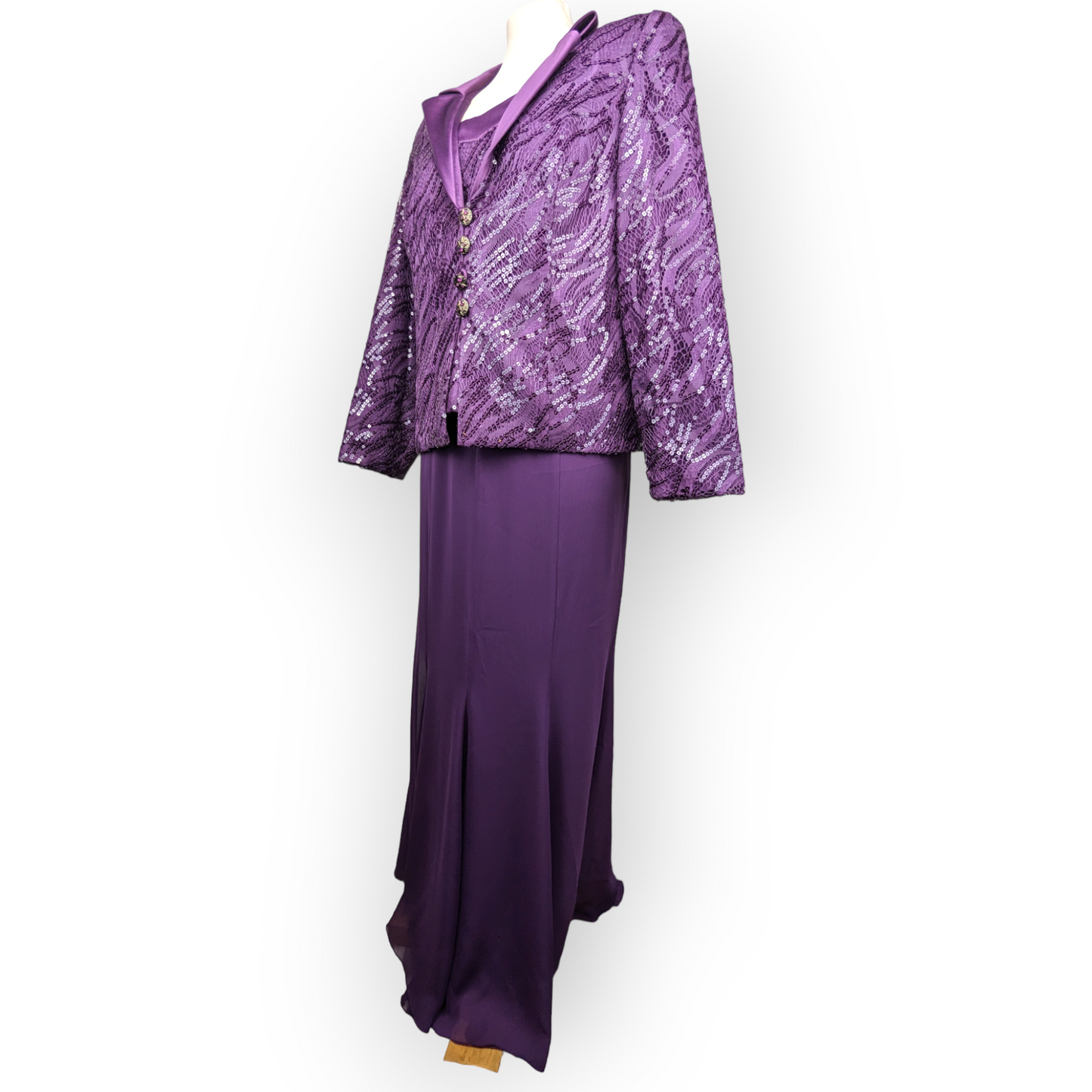 Jomhoy Violet Purple Floral 3 Piece Suit Blazer Jacket Top Skirt Dress Women Size 44