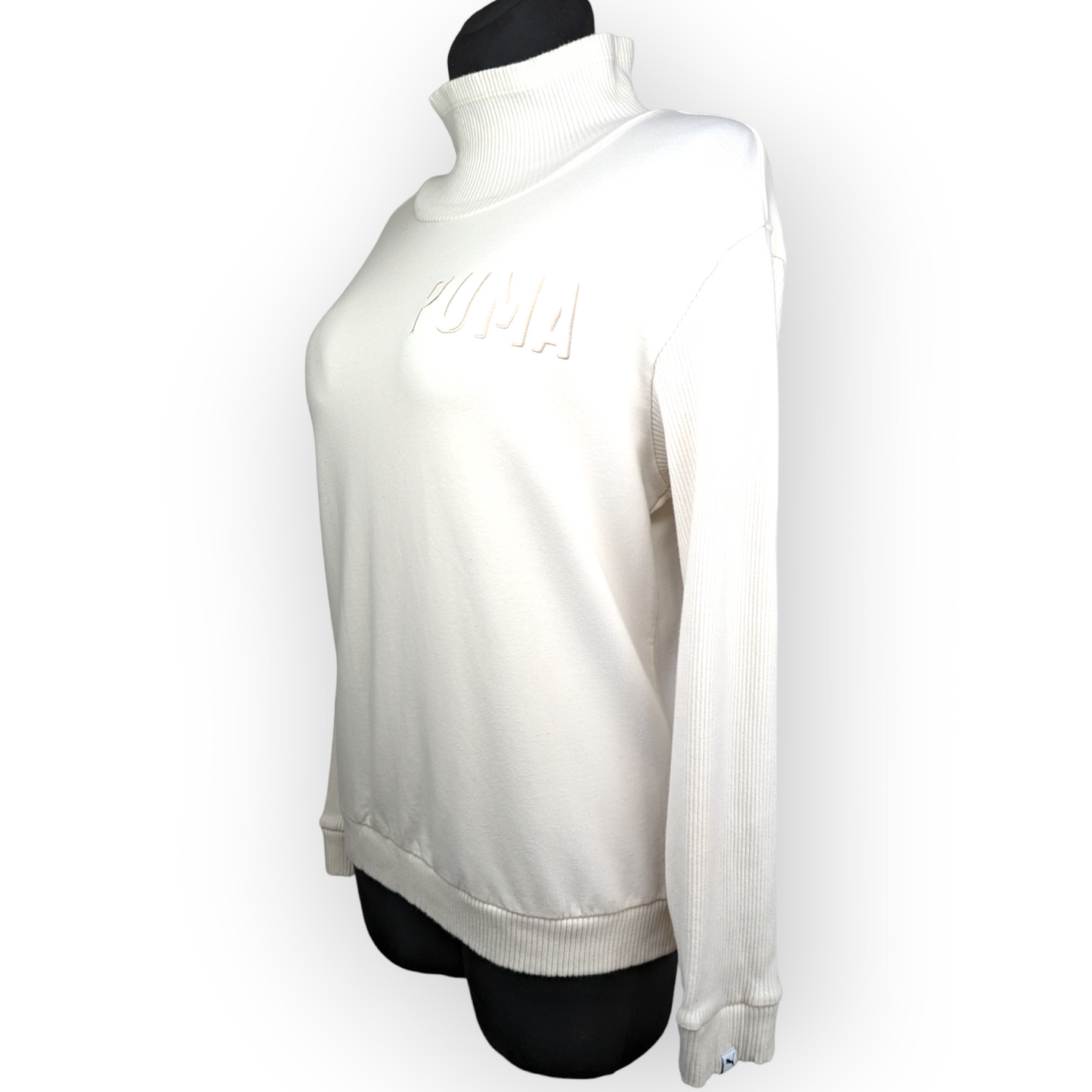 Puma White Embroidered Mock Neck Sweatshirt Jumper Women Small UK 10