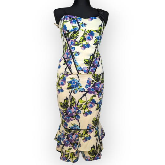 Karen Millen Multicolour Floral Pencil Fishtail 2 Piece Top & Skirt Dress Women UK 12