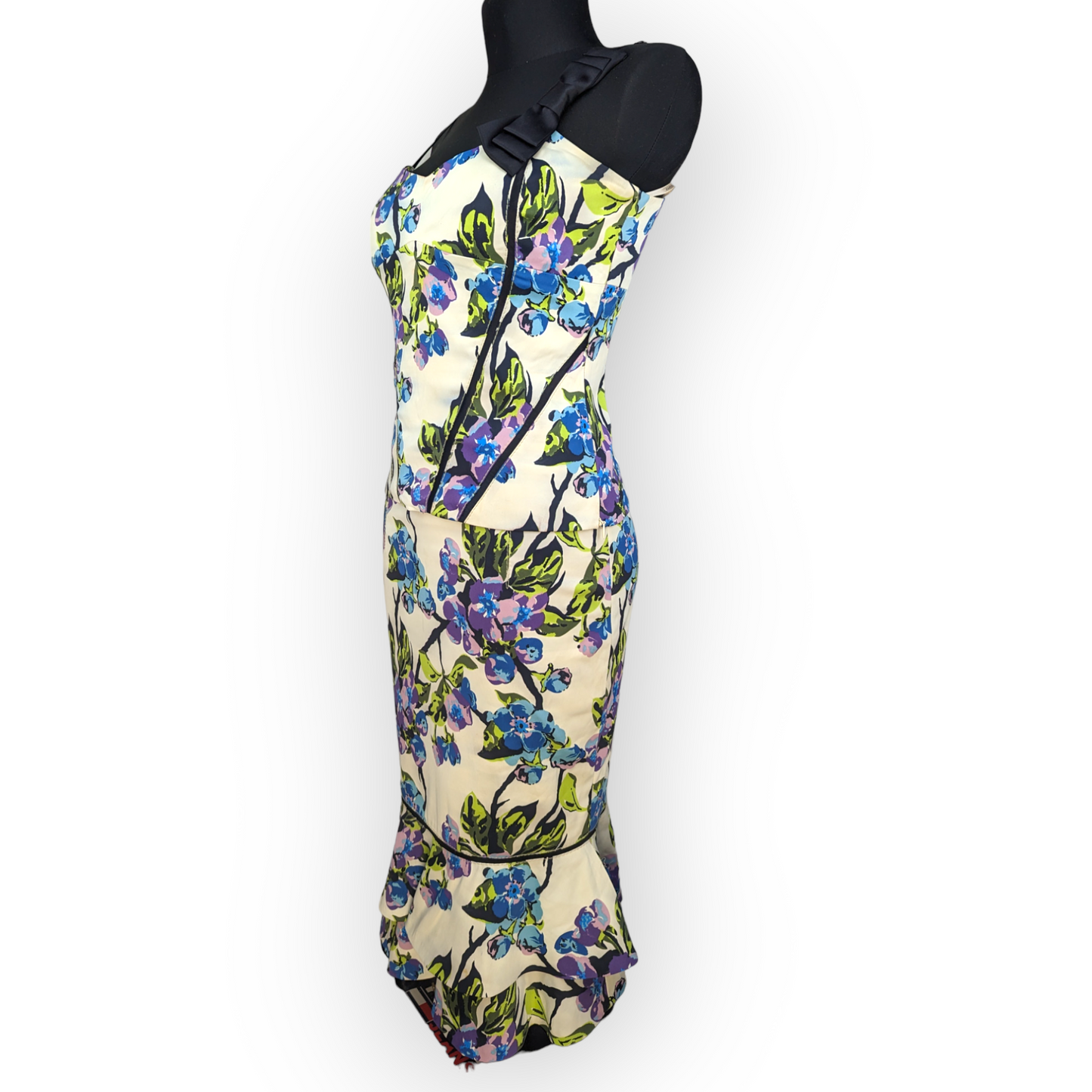 Karen Millen Multicolour Floral Pencil Fishtail 2 Piece Top & Skirt Dress Women UK 12