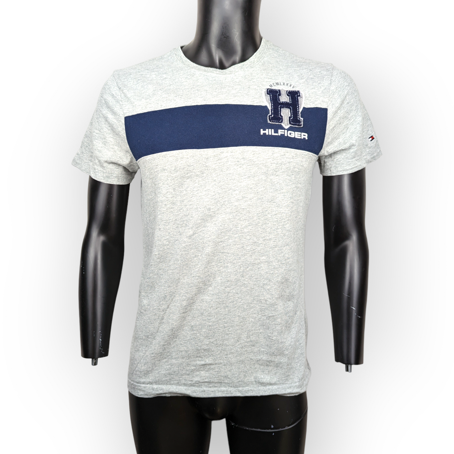 Tommy Hilfiger Grey Embroidered Short Sleeve Crew Neck Tee T-Shirt Men Small