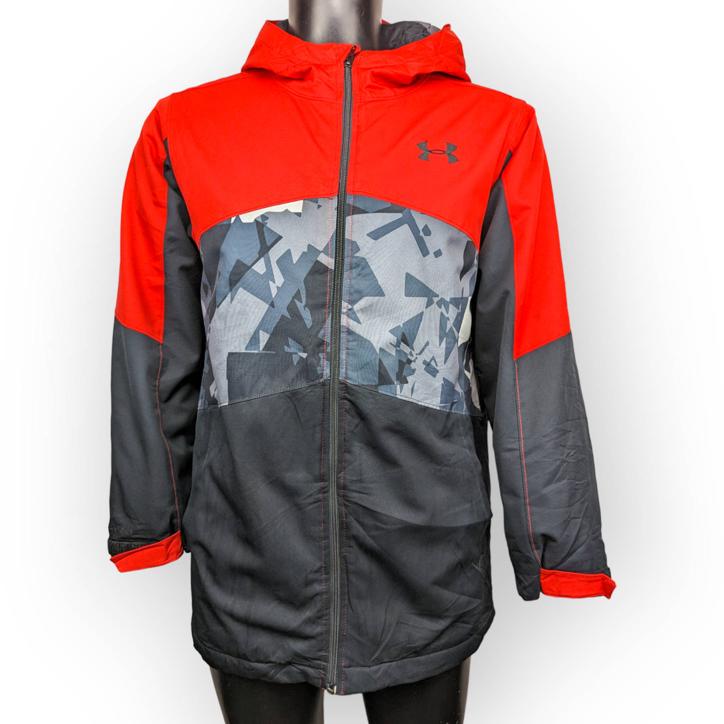 Under Armour Red/Black Camo Fleece Lined Hooded Boys Windbreaker Jacket Boys XL