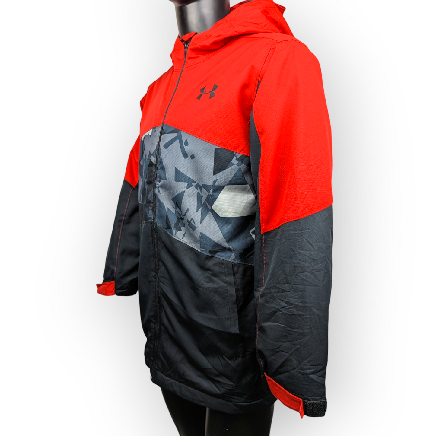 Under Armour Red/Black Camo Fleece Lined Hooded Boys Windbreaker Jacket Boys XL