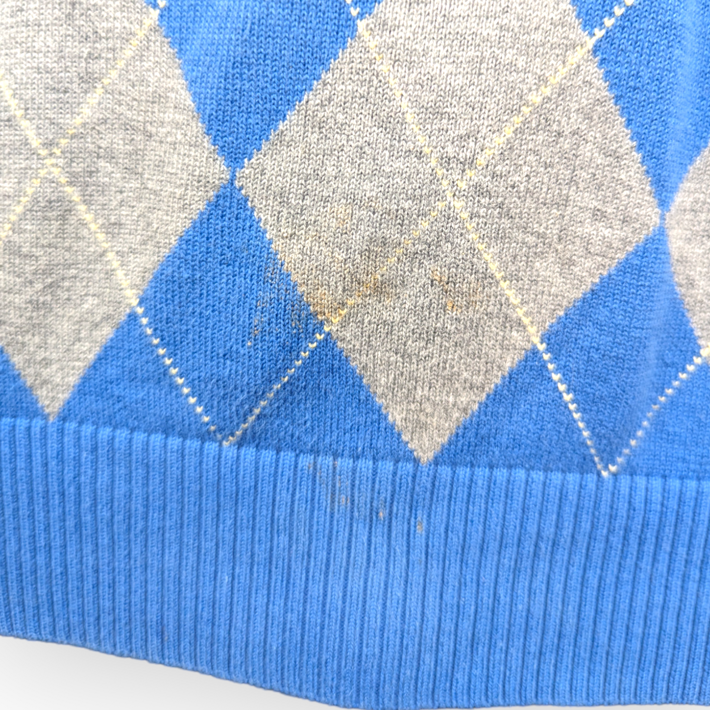 Tommy Hilfiger Blue Golf Diamond Checked V-Neck Sweater Jumper Men Medium