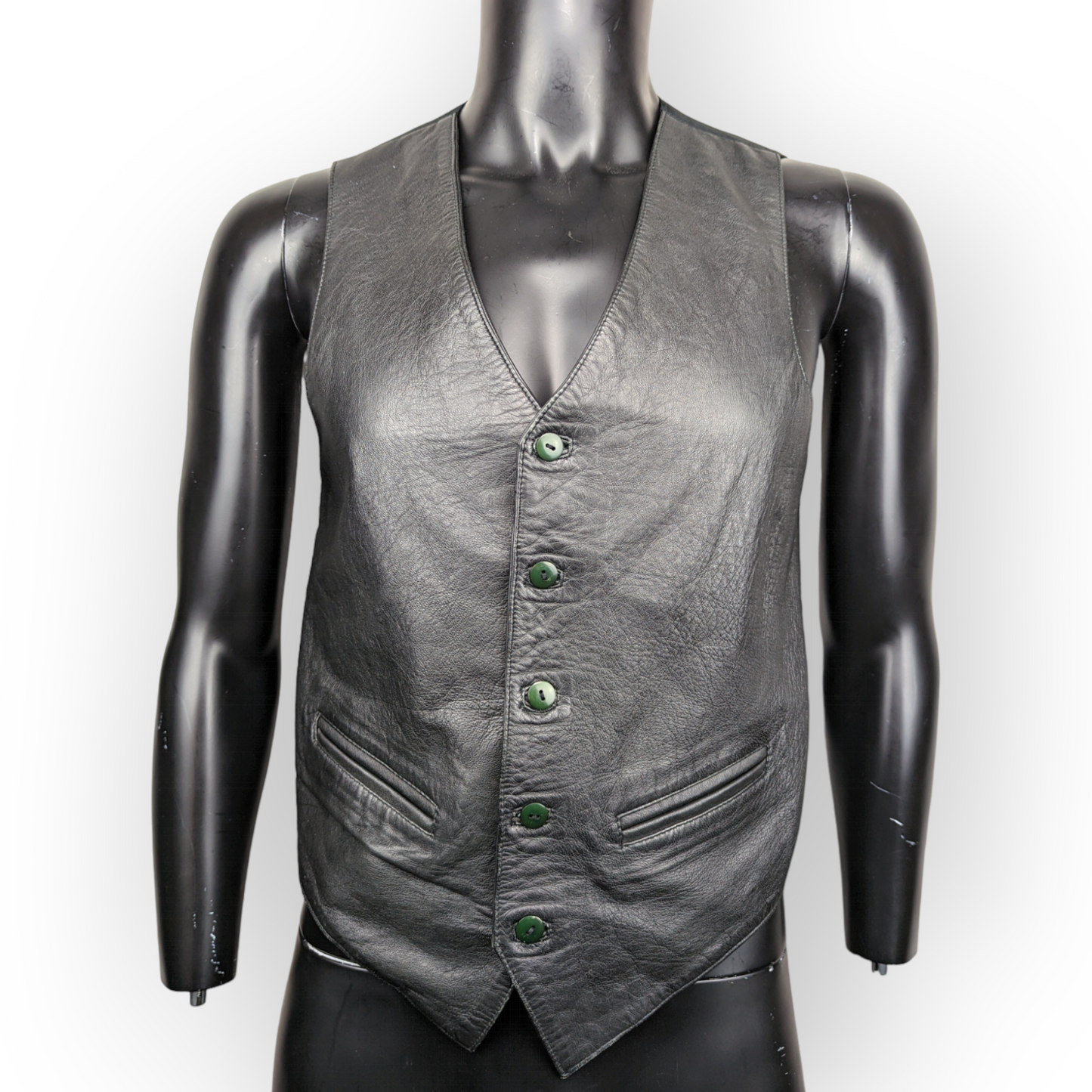 Freezone Vintage Black Leather Sport Button Vest Waistcoat Men Size Small