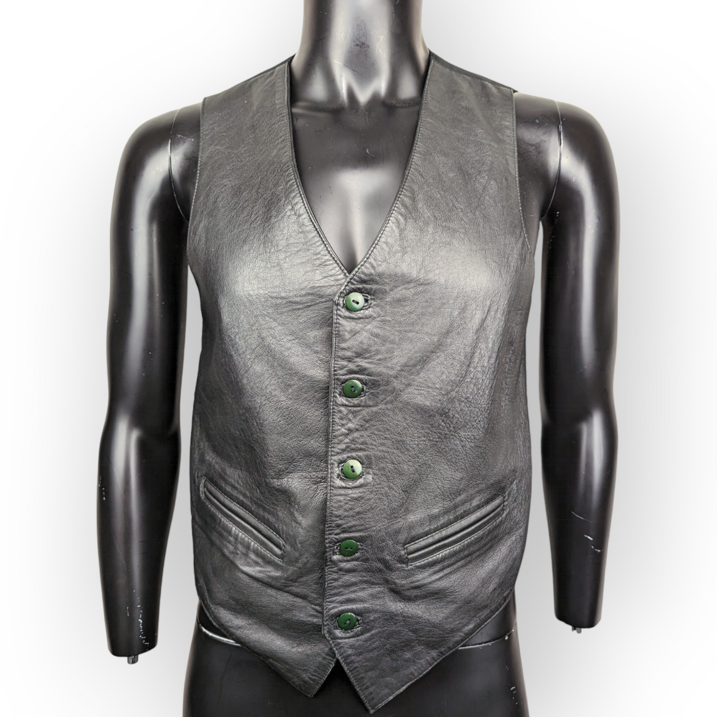 Freezone Vintage Black Leather Sport Button Vest Waistcoat Men Size Small