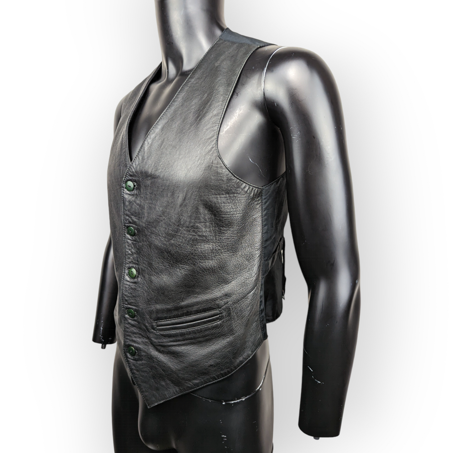 Freezone Vintage Black Leather Sport Button Vest Waistcoat Men Size Small