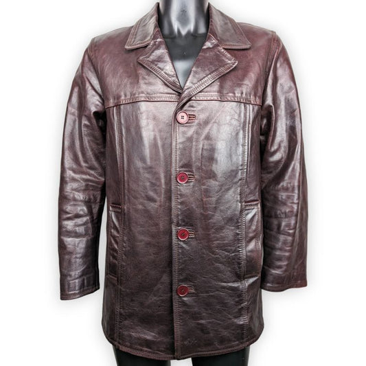 Noble Classic Vintage Brown Button Leather Jacket Men Size Medium