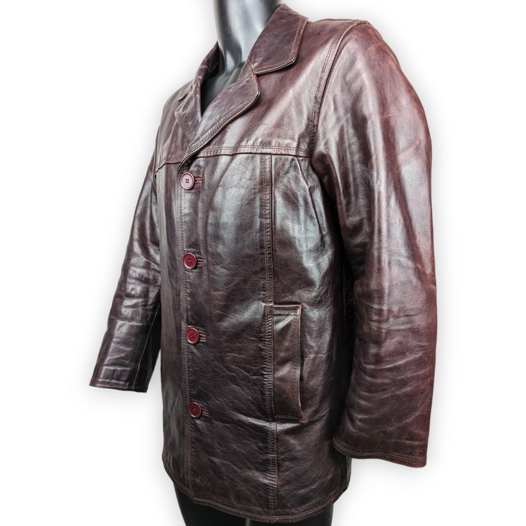 Noble Classic Vintage Brown Button Leather Jacket Men Size Medium
