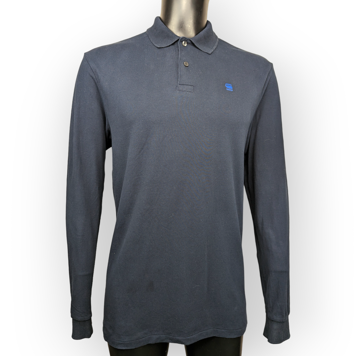 G-Star Raw Navy Blue Long Sleeve Cotton Polo Shirt Men Size Medium