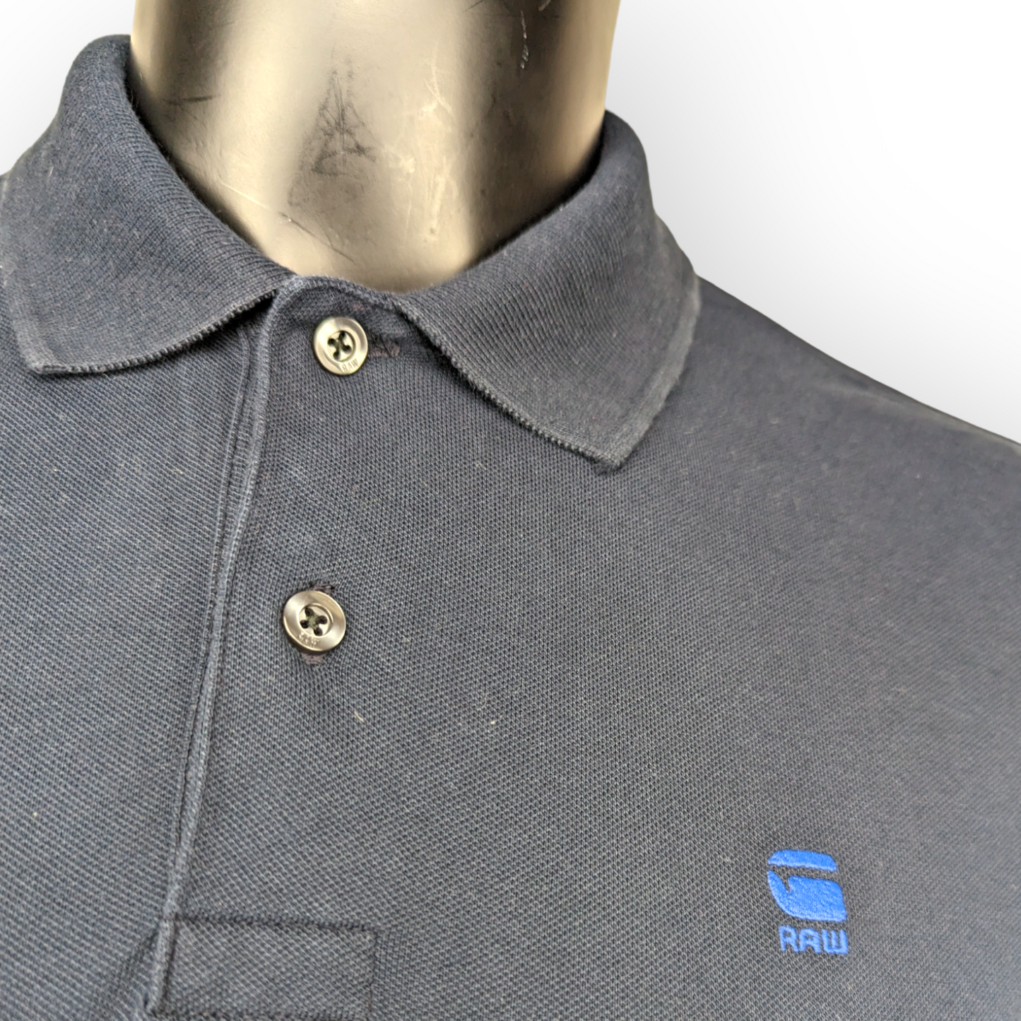G-Star Raw Navy Blue Long Sleeve Cotton Polo Shirt Men Size Medium