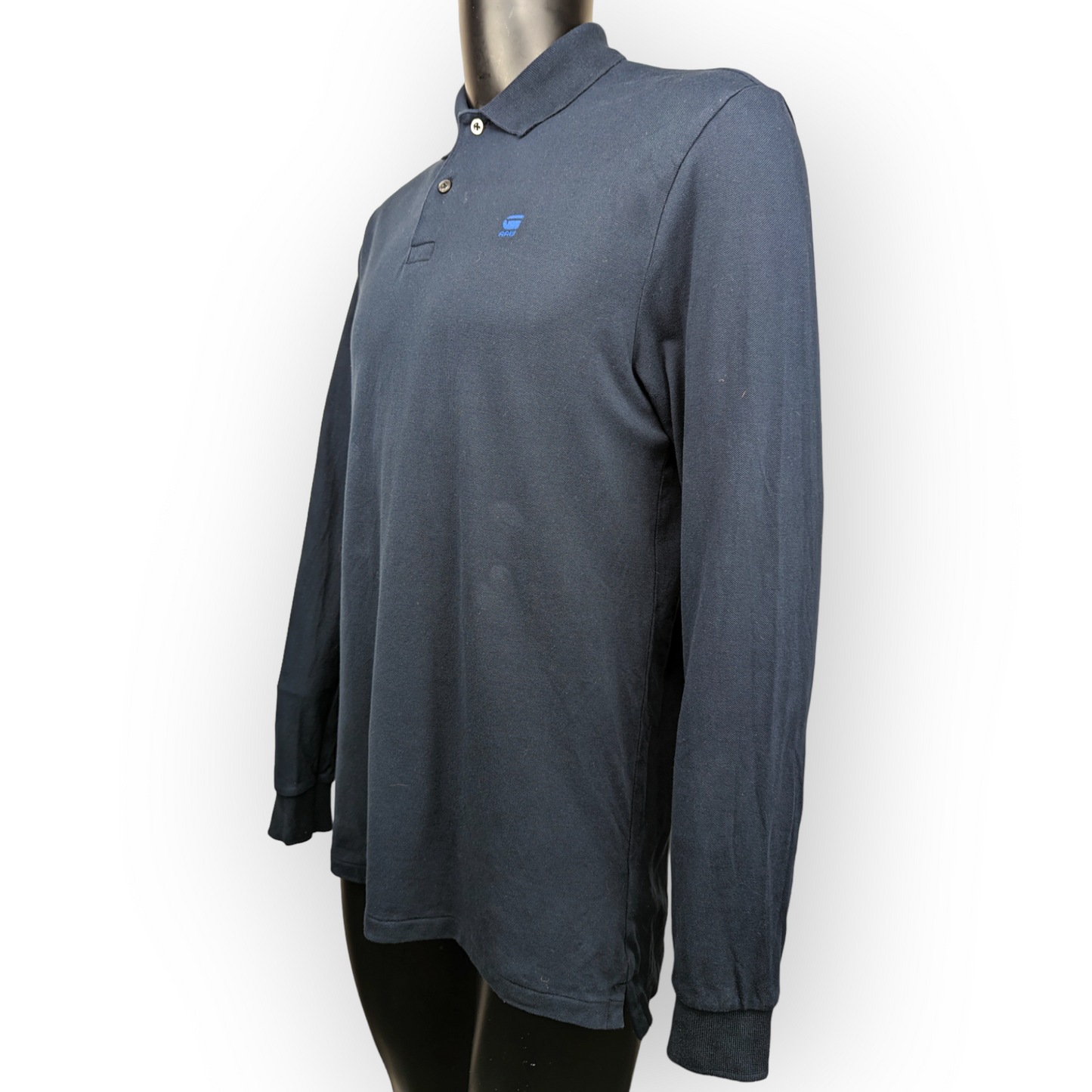 G-Star Raw Navy Blue Long Sleeve Cotton Polo Shirt Men Size Medium