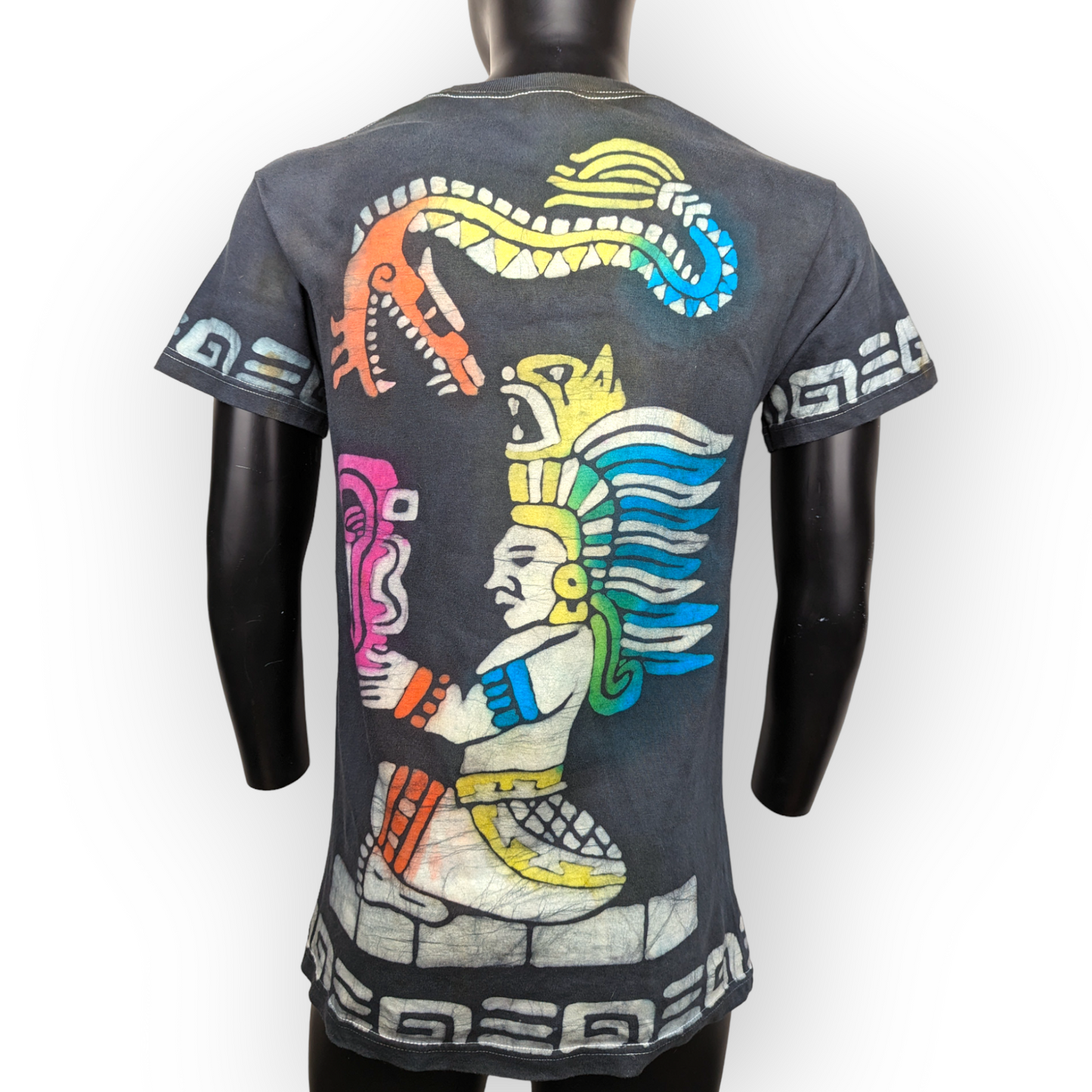 M&O Knits Vintage Aztec Skull Black Short Sleeve Crew Neck T-Shirt Men Small