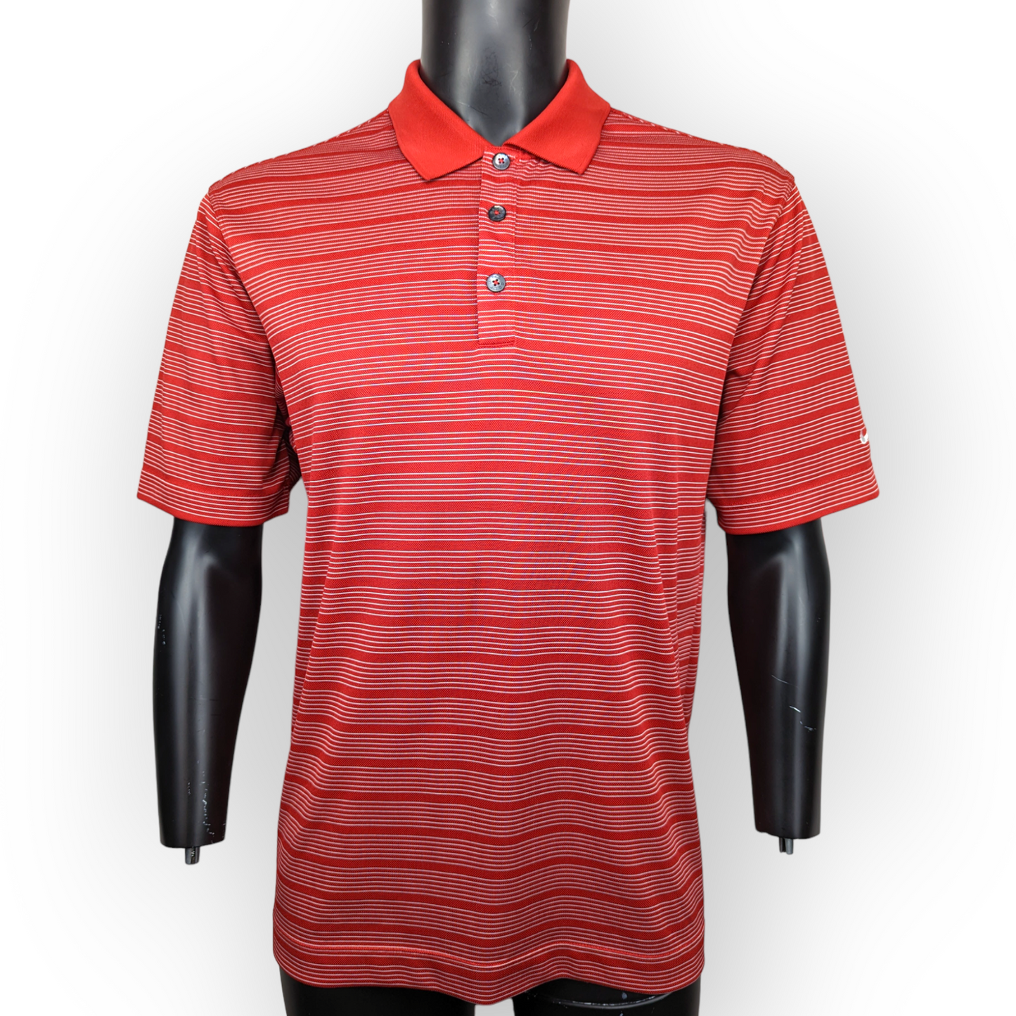Nike Golf Dri Fit Red Striped Short Sleeve Polo Shirt Men Size Small