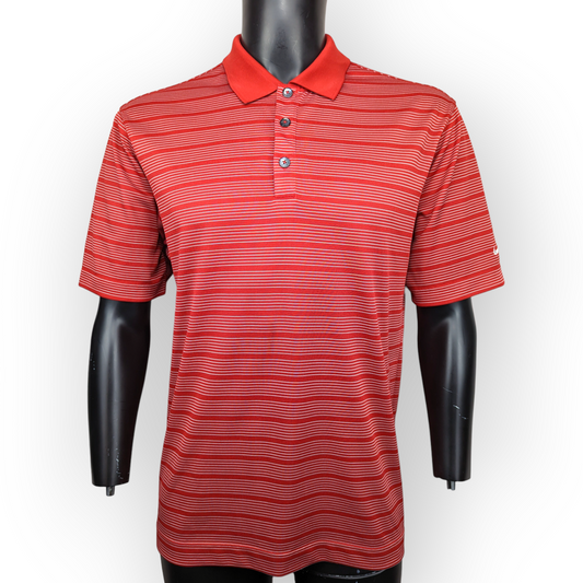 Nike Golf Dri Fit Red Striped Short Sleeve Polo Shirt Men Size Small