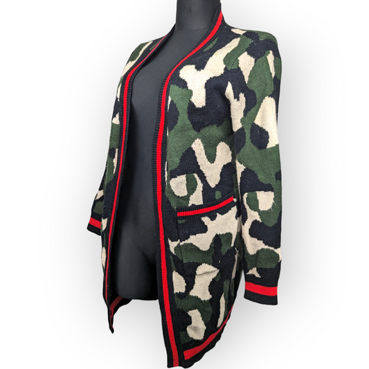 Vintage Italian Multicoloured Camouflage Cardigan Jumper Women Medium